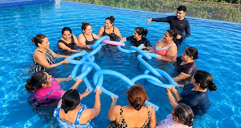 Aquatic therapy session in a therapy pool