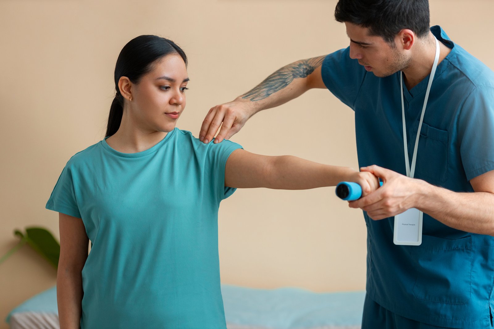 Doctor helping a patient through rehabilitation