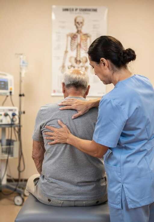 Therapist assessing a patient's movement pattern
